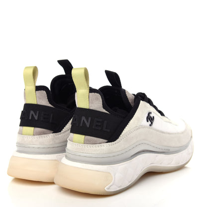 Chanel Fabric Calfskin Suede CC Sneakers 36 White Gray Yellow 3 of 11