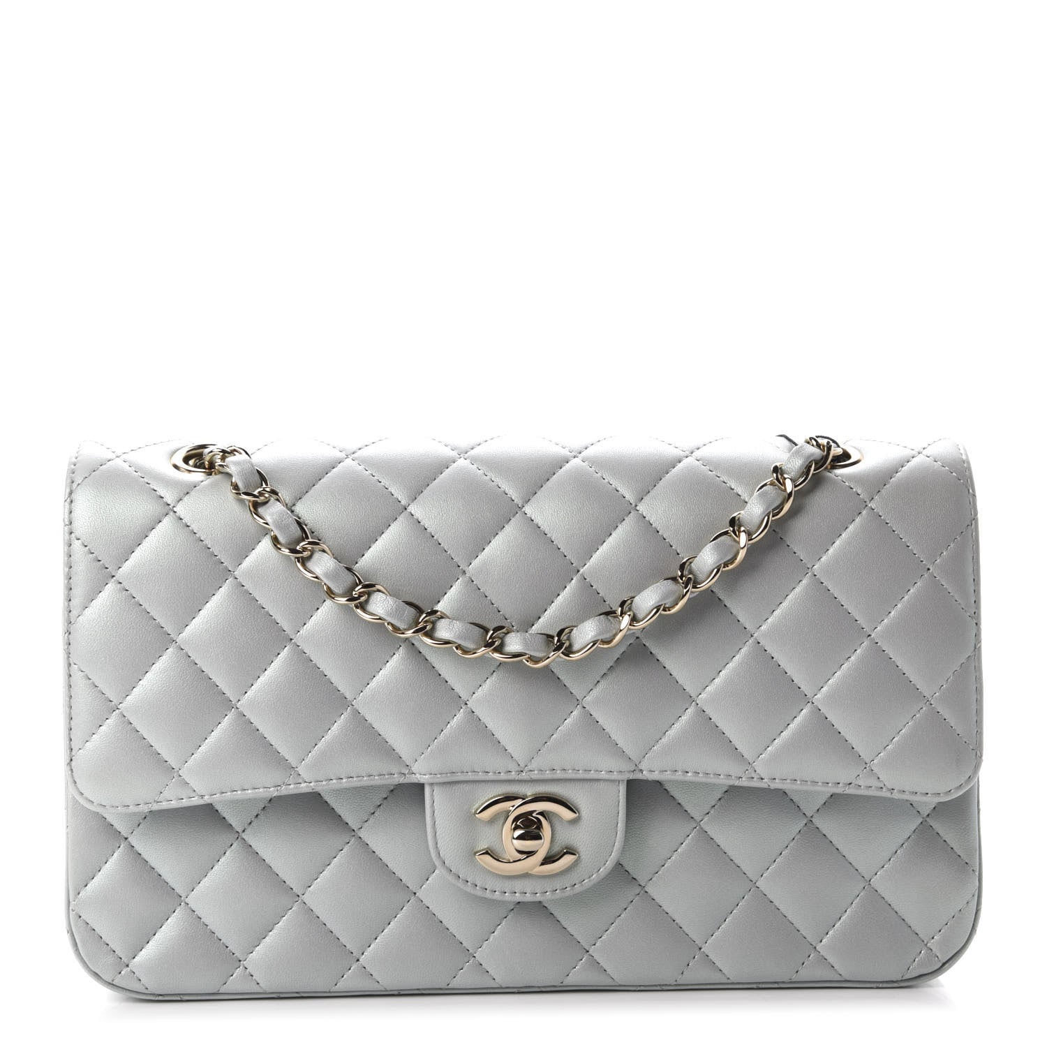 Chanel Iridescent Lambskin Quilted Medium Double Flap Light Blue 1 of 11