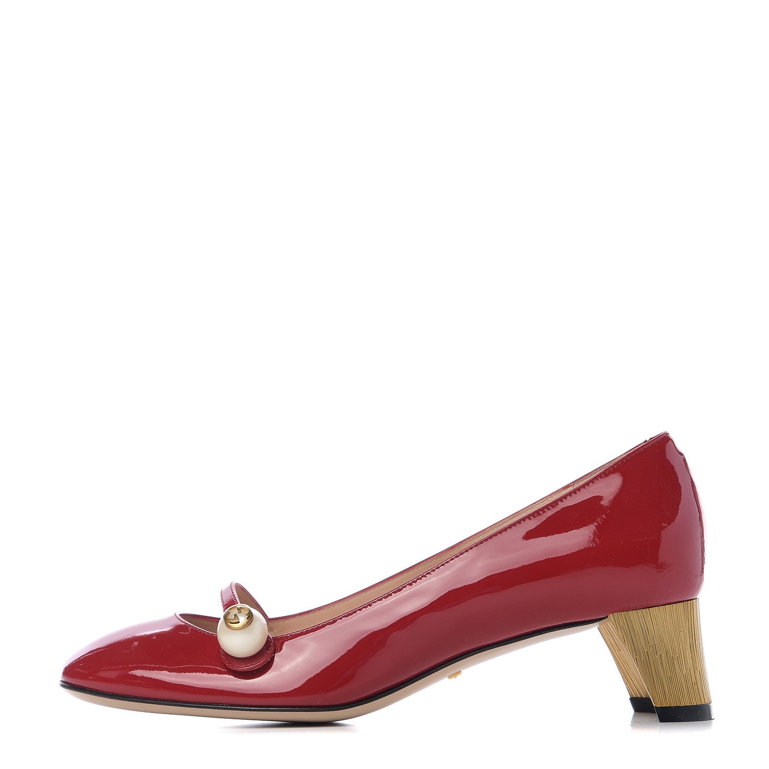 Gucci Patent Pearl Embellished Mary Jane Pumps 36.5 Red 1 of 9
