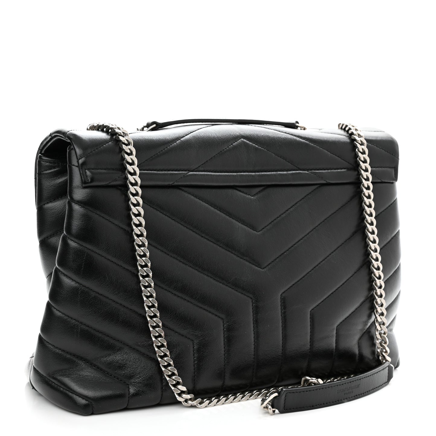 Calfskin Y Quilted Monogram Medium Loulou Chain Satchel Black