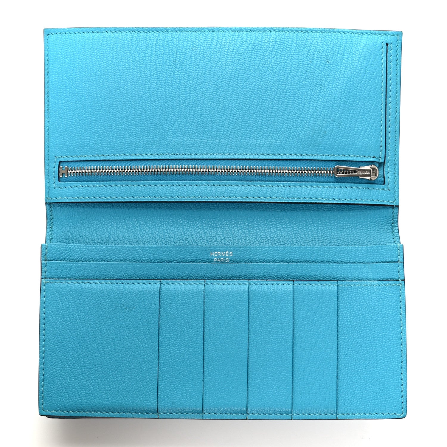 Hermes Chevre Mysore Bearn Gusset Wallet Bleu Azteque 6 of 8
