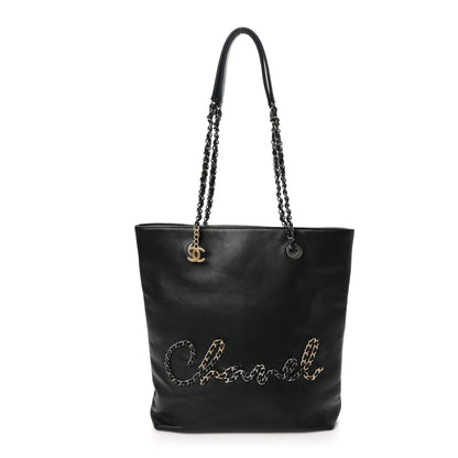 Chanel Calfskin Chain 20s Signature Tote Black 1 of 10