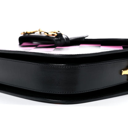 Gucci Textured Calfskin Geometric Print Horsebit 1955 Shoulder Bag Black Multicolor 10 of 11