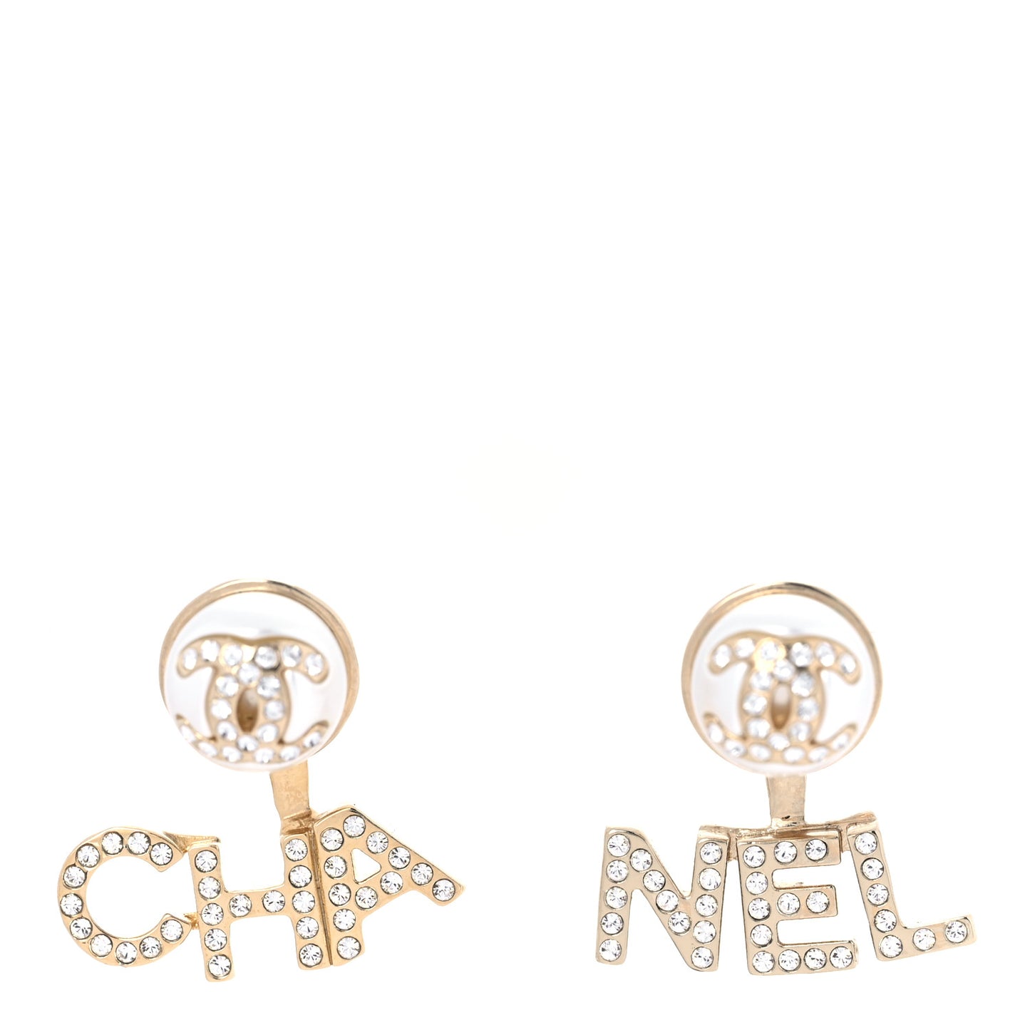 Pearl Crystal Logo Earrings Gold Pearly White