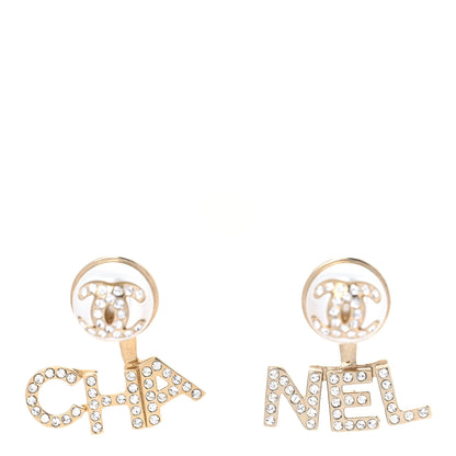 Chanel Pearl Crystal Logo Earrings Gold Pearly White 1 of 5