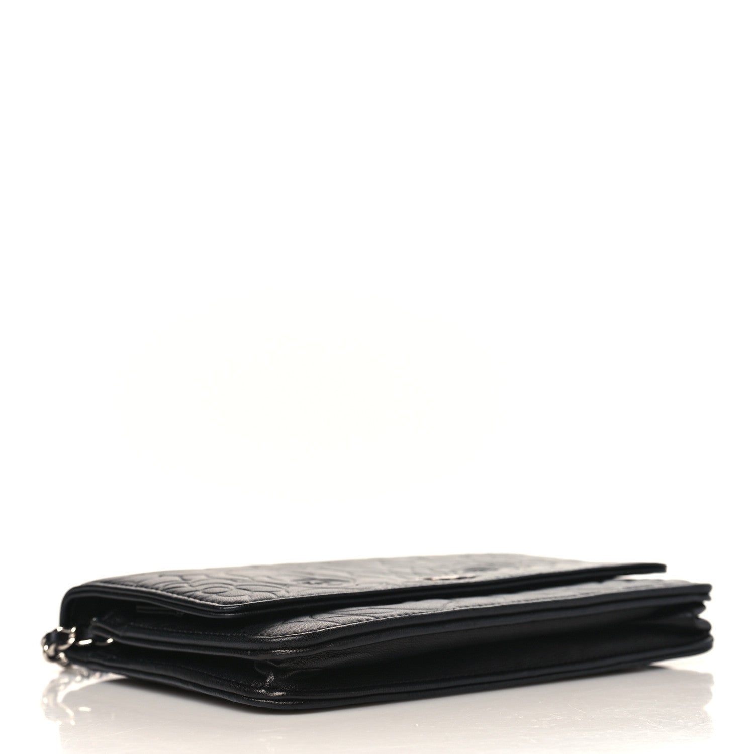 Chanel Lambskin Camellia Embossed Wallet on Chain WOC Black 4 of 10