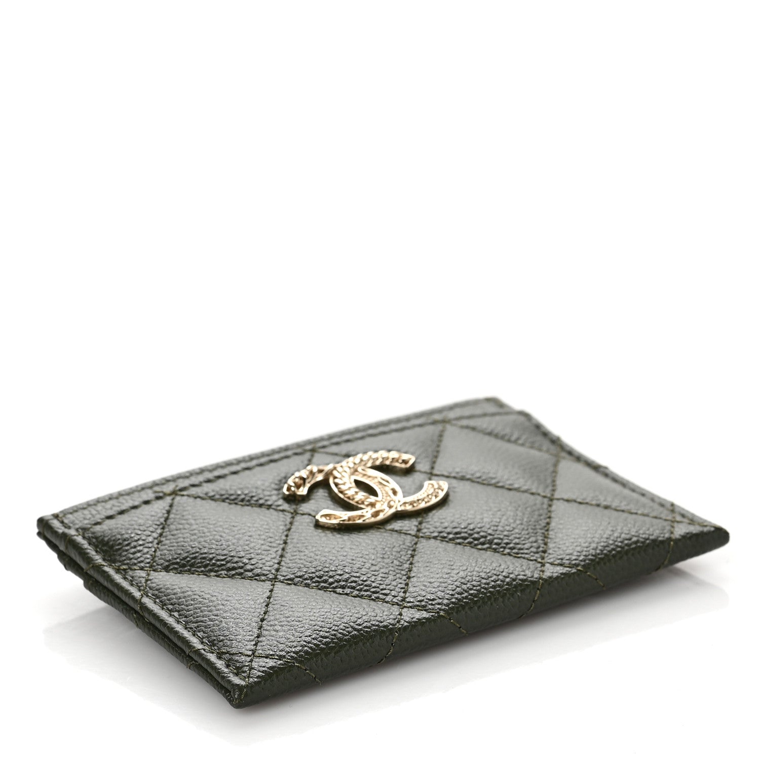 Chanel Caviar Quilted Chain CC Card Holder Khaki 4 of 8
