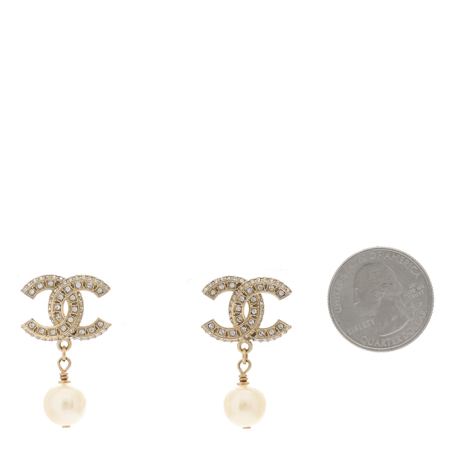 Chanel Crystal Pearl CC Drop Earrings Gold 2 of 5