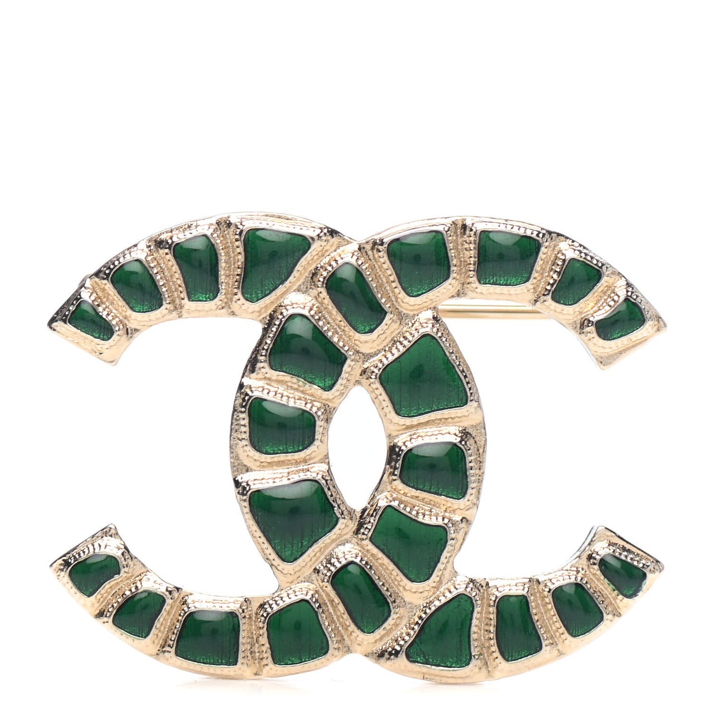 Gripoix Poured Glass Along The Nile CC Brooch Green Gold