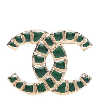 Chanel Gripoix Poured Glass Along The Nile CC Brooch Green Gold 1 of 3