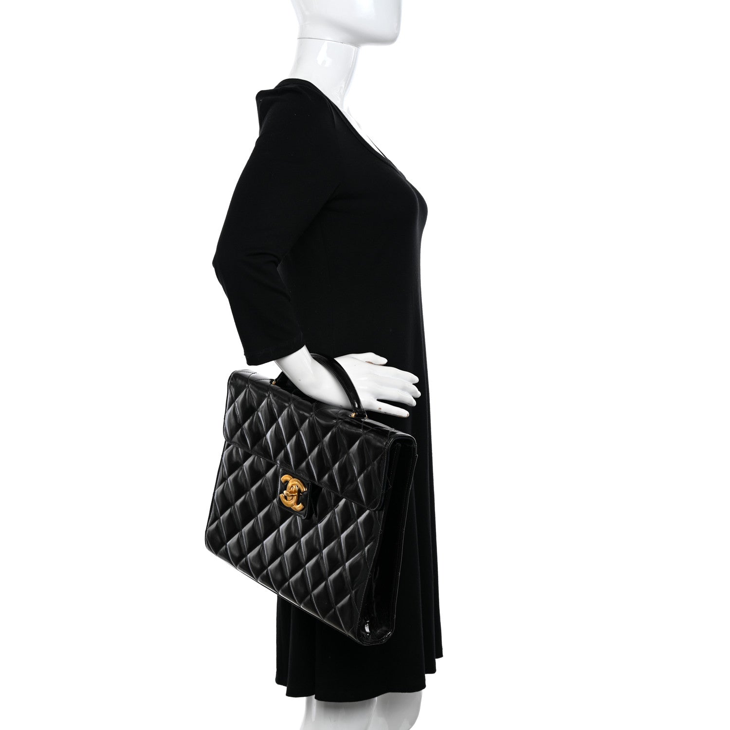 Chanel Patent Quilted Briefcase Laptop Bag Black 2 of 15