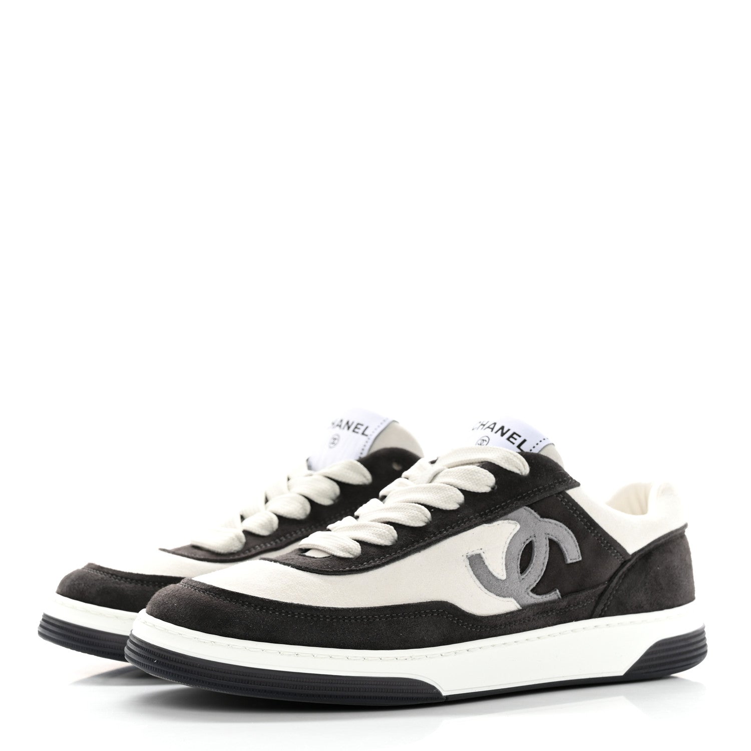 Chanel Suede Kidskin Womens CC Sneakers 38 Black White 3 of 9