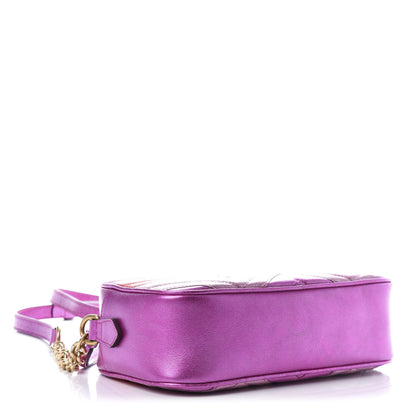 Gucci Laminated Nappa Matelasse Small GG Marmont Chain Shoulder Bag Fuxia Rosso Rosa 4 of 11