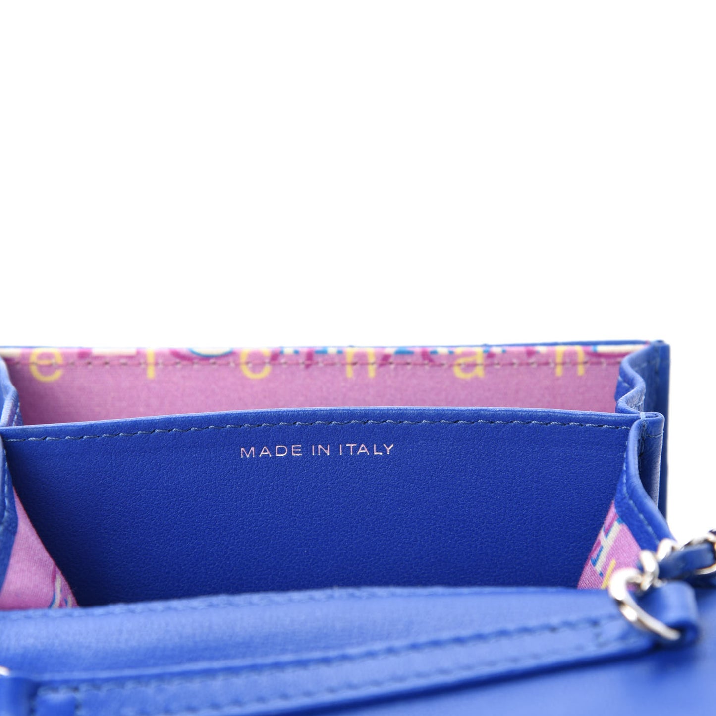 Lambskin Quilted Flap Card Holder On Chain Blue