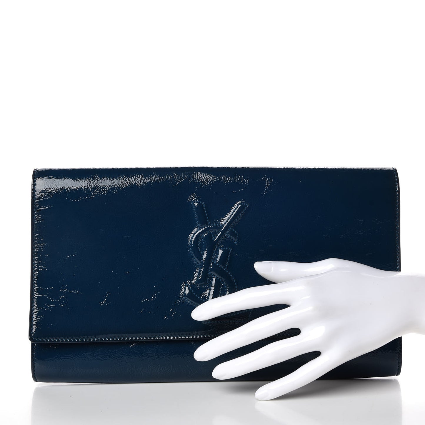 Textured Patent Large Belle de Jour Clutch Peacock Green