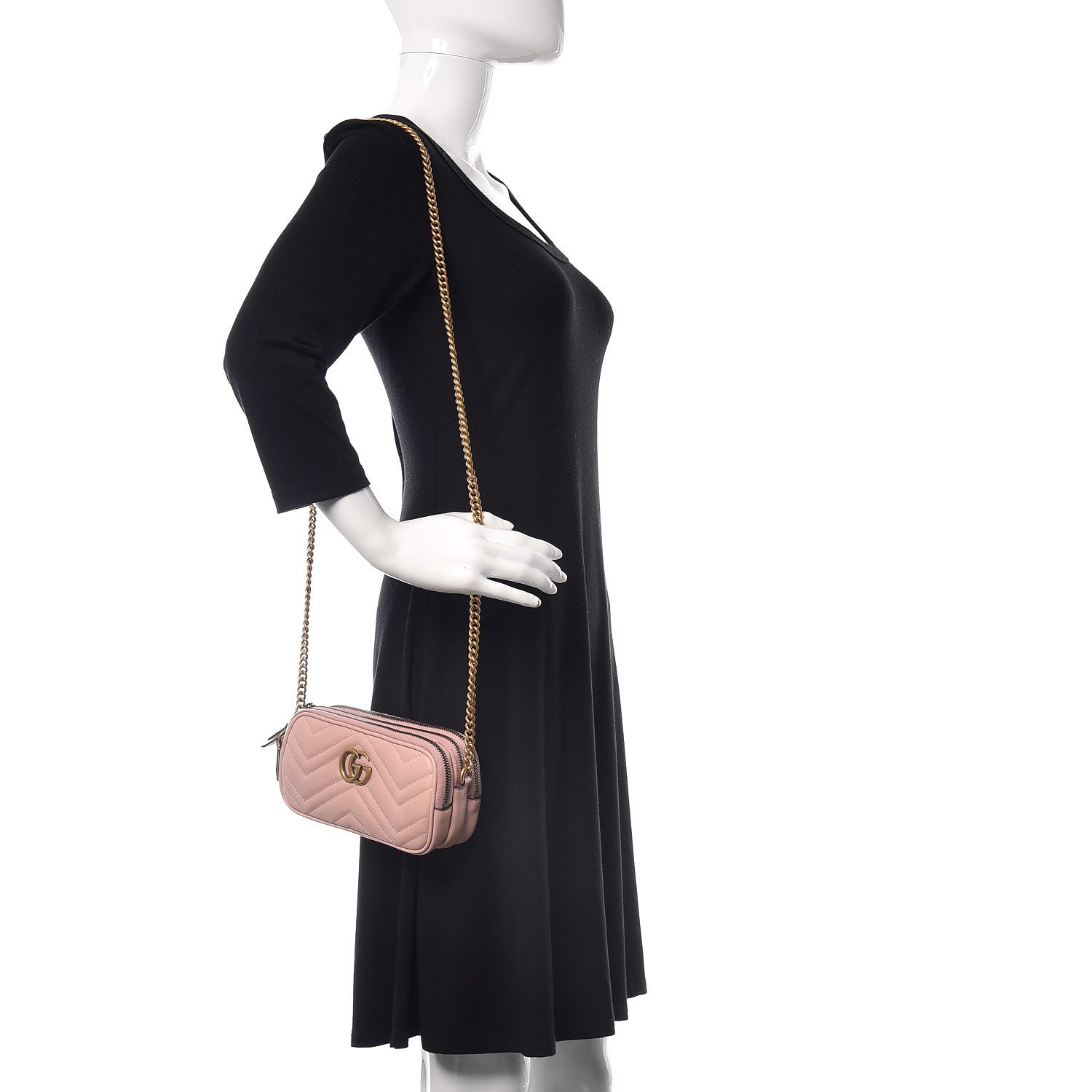 Gucci Calfskin Matelasse Mini GG Marmont Chain Crossbody Bag Perfect Pink 2 of 10