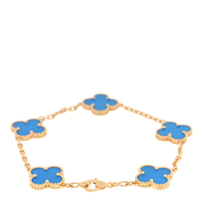 Van Cleef & Arpels 18K Yellow Gold Blue Agate 5 Motifs Vintage Alhambra Bracelet 2 of 3