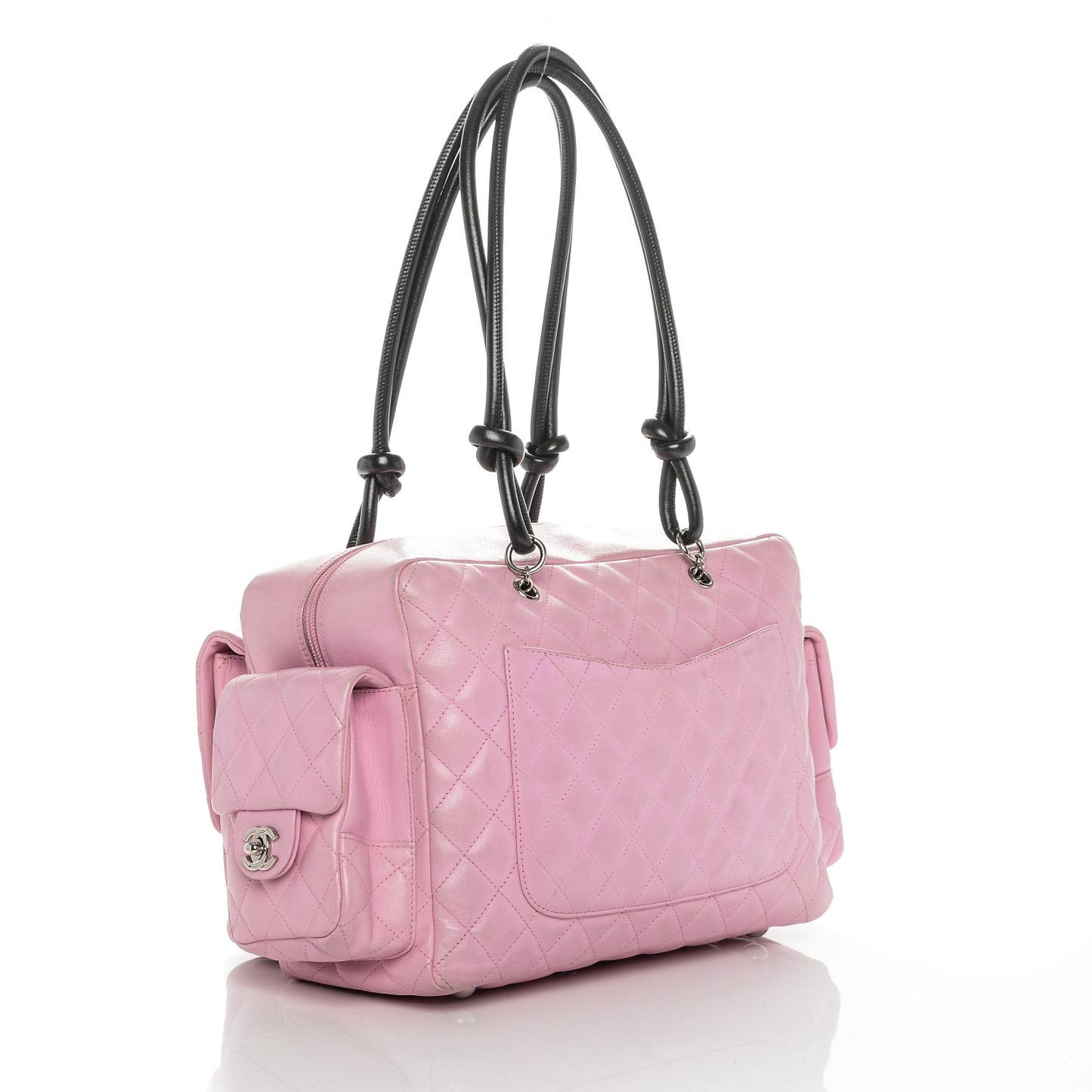 Calfskin Quilted Large Cambon Multipocket Reporter Pink Black