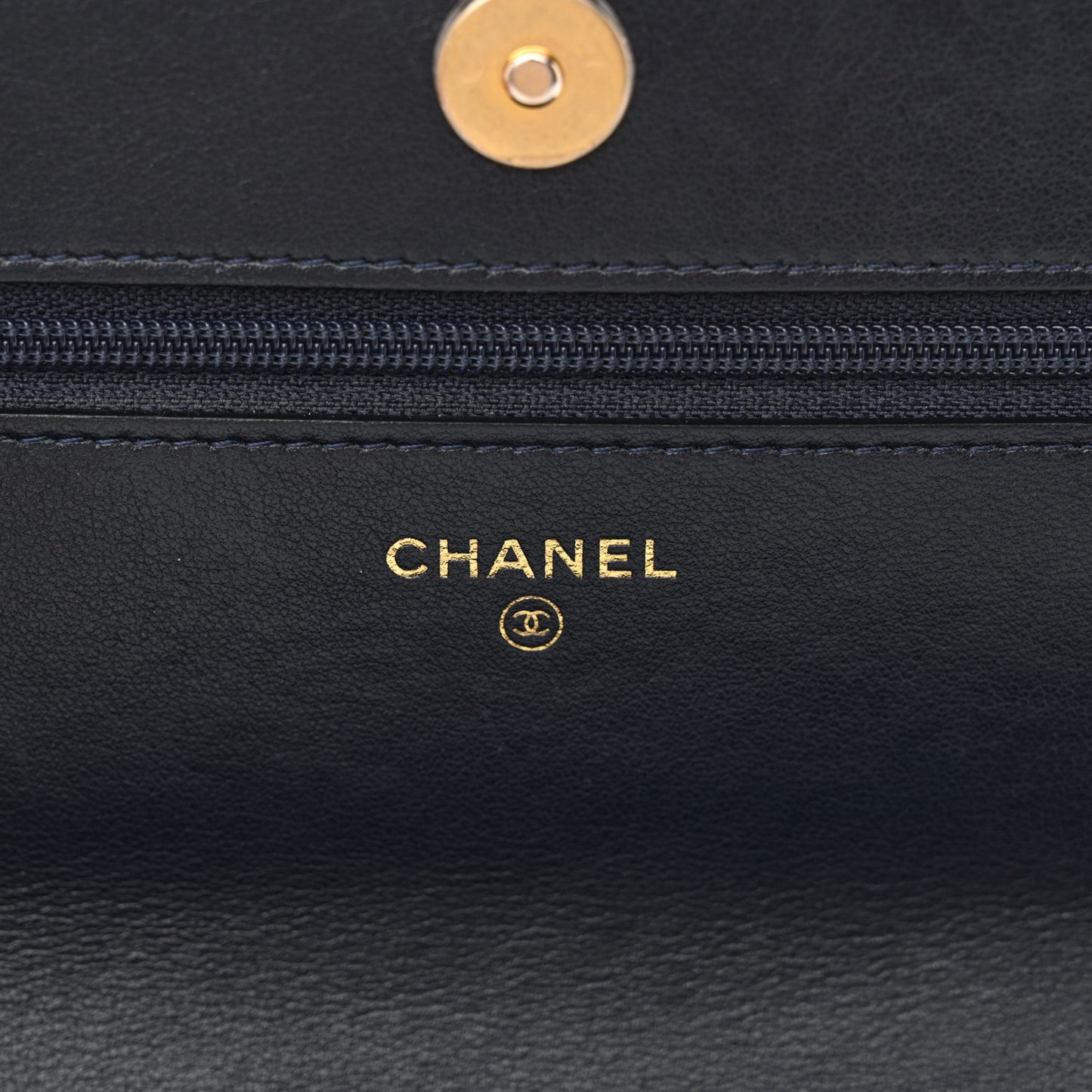Lambskin Quilted Chanel 19 Wallet On Chain WOC Navy Blue