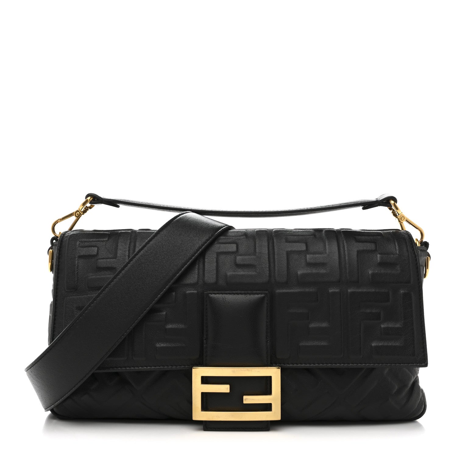 Fendi Nappa FF 1974 Embossed Large Baguette Black 1 of 17