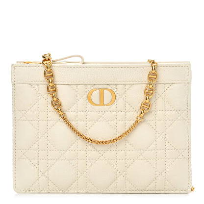 Christian Dior Calfskin Cannage Caro Zipped Pouch With Chain Latte 1 of 14