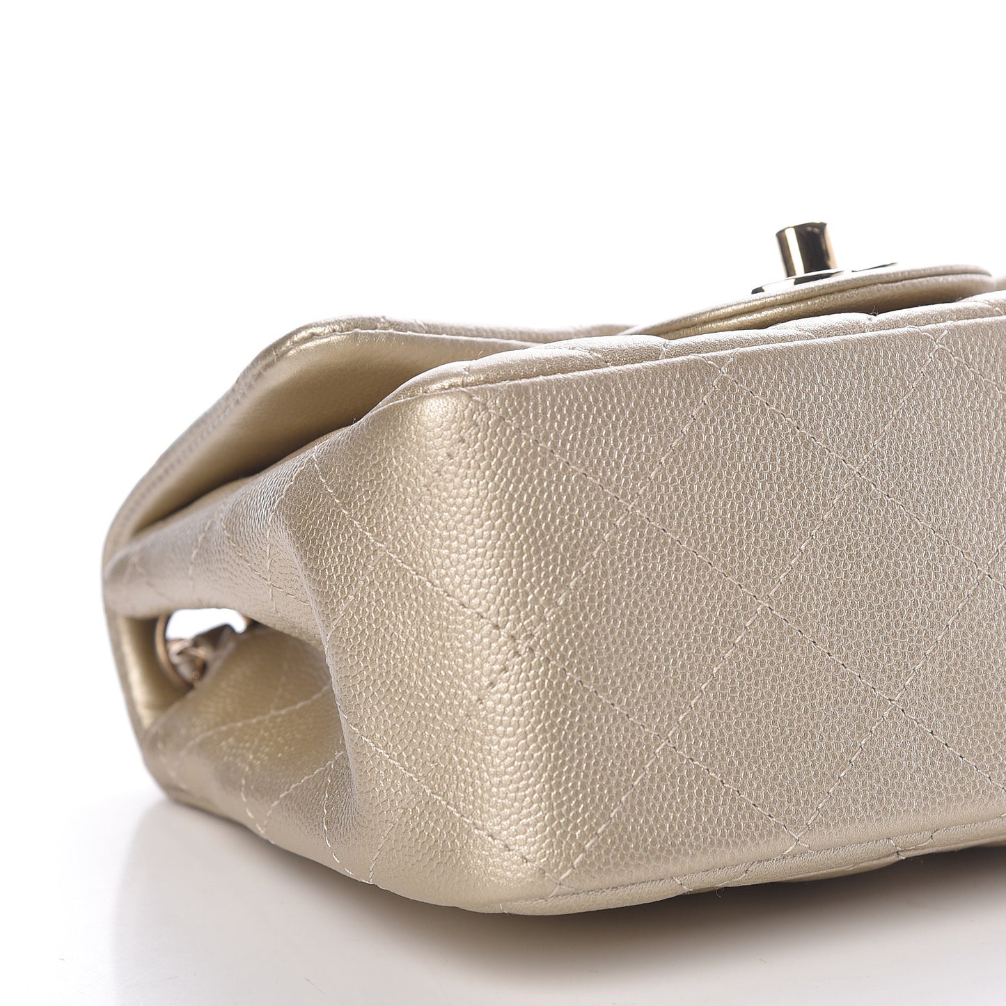 Metallic Caviar Quilted Mini Square Flap Light Gold