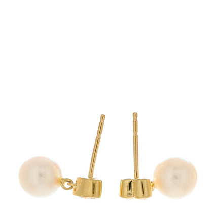 Mikimoto 18K Yellow Gold Diamond Akoya Pearl Heart 7.5mm Drop Earrings 3 of 5