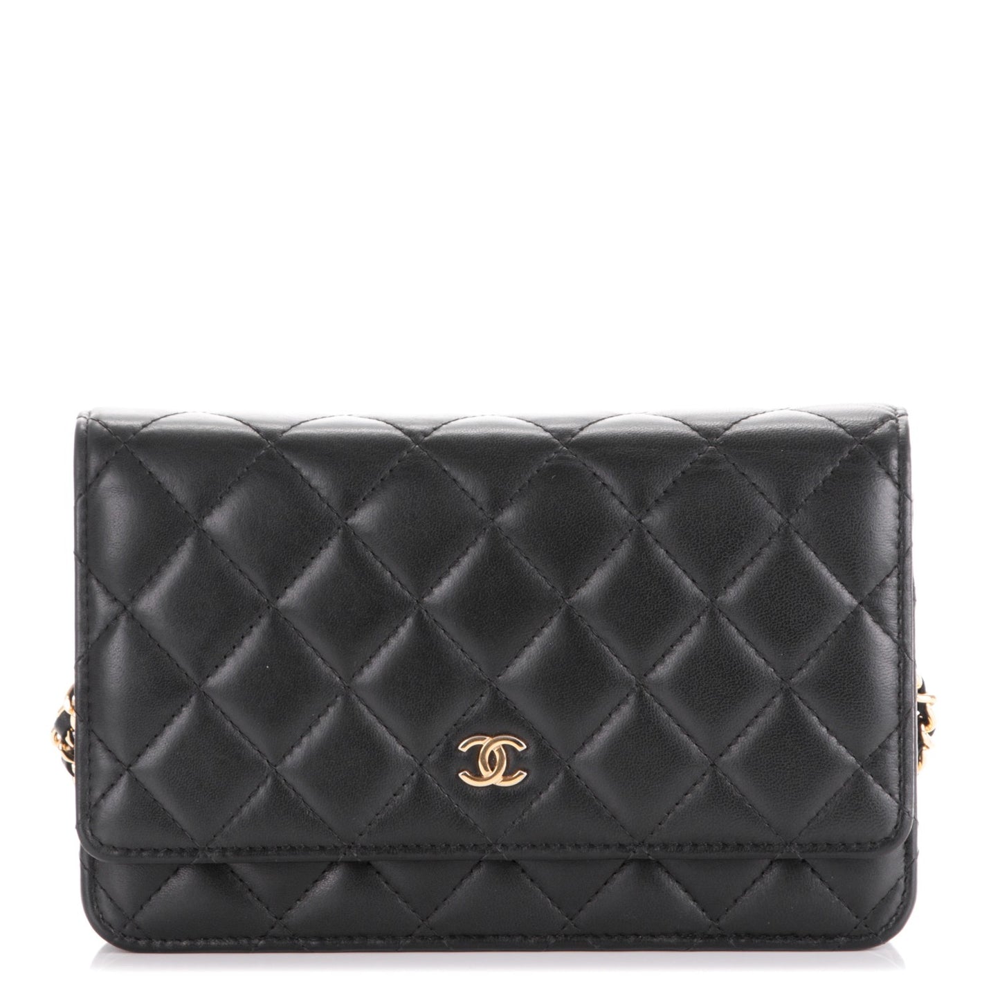 Lambskin Quilted Wallet On Chain WOC Black