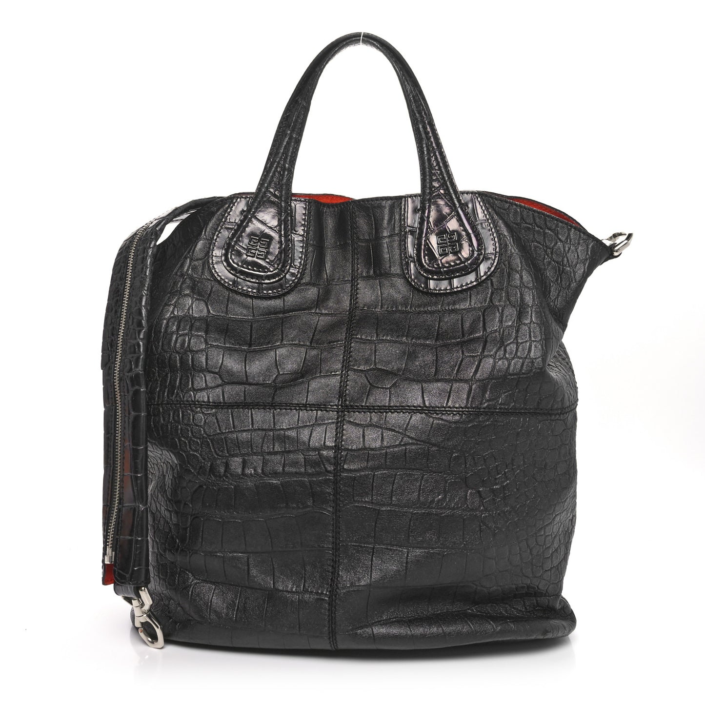 Calfskin Crocodile Embossed Nightingale North South Tote Black