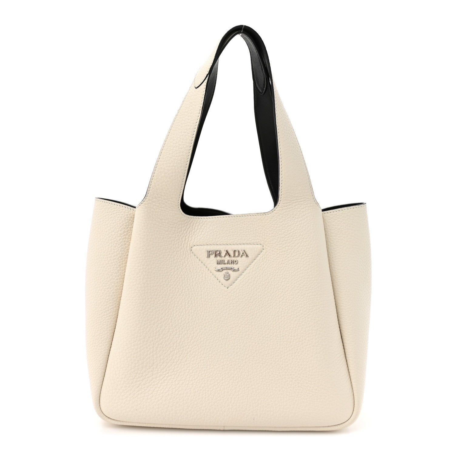Prada Vitello Daino Soft Medium Dynamique Tote White Black 1 of 14