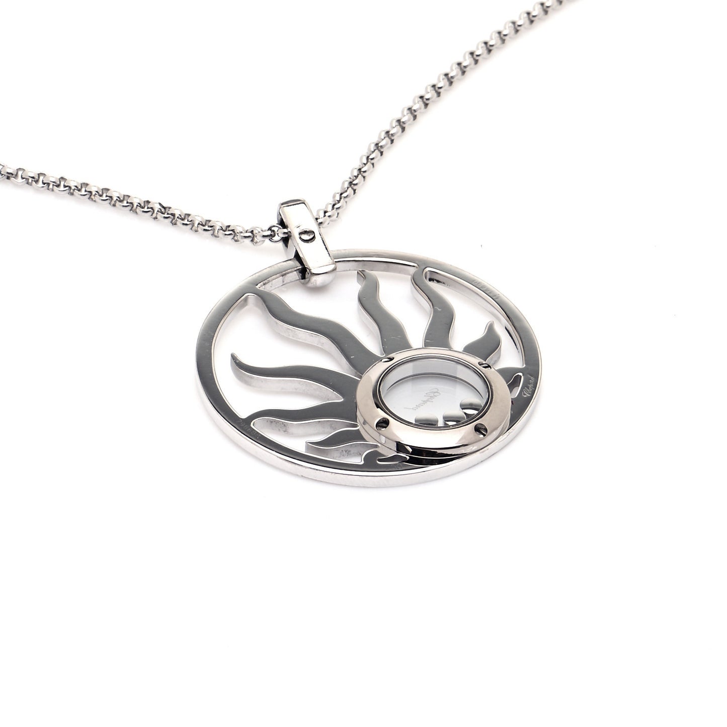 18K White Gold Diamond Happy Diamonds Happy Sun Pendant Necklace