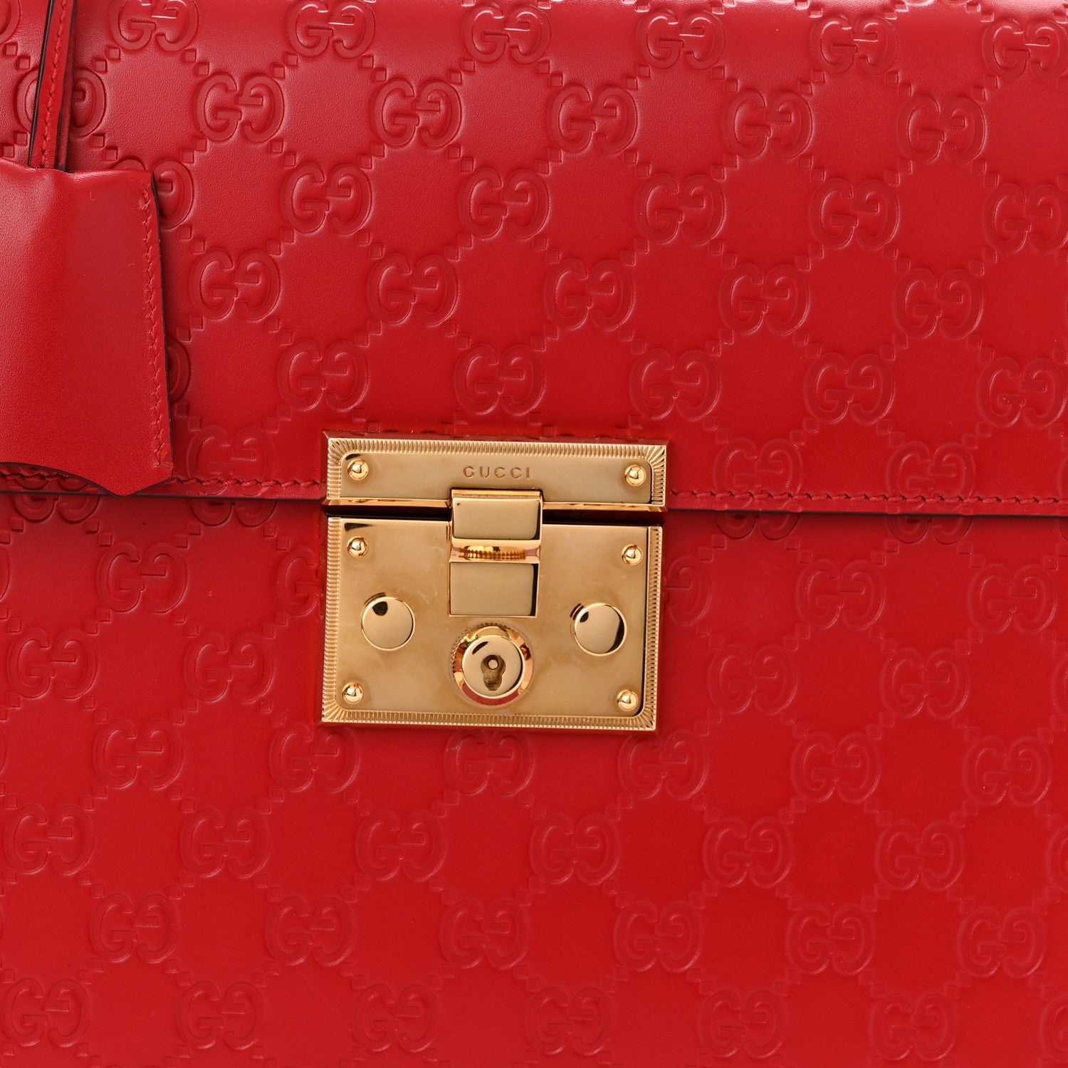 Gucci Guccissima Signature Medium Padlock Top Handle Bag Hibiscus Red 7 of 11