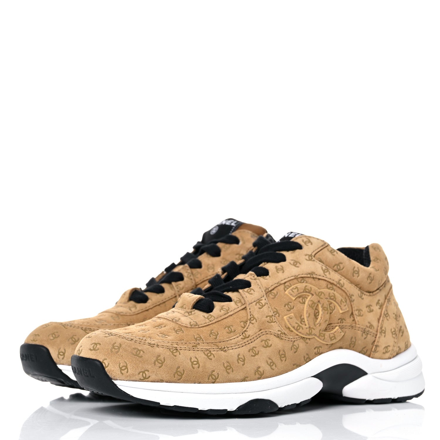 Chanel Suede Calfskin Printed CC Sneakers 39 Beige 3 of 11