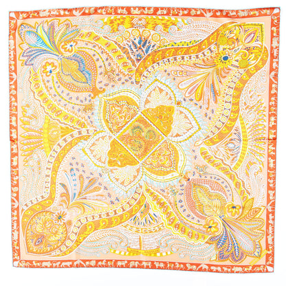 Hermes Silk Le Jardin De La Maharani Scarf 90 Saumon Orange Turquoise 1 of 4