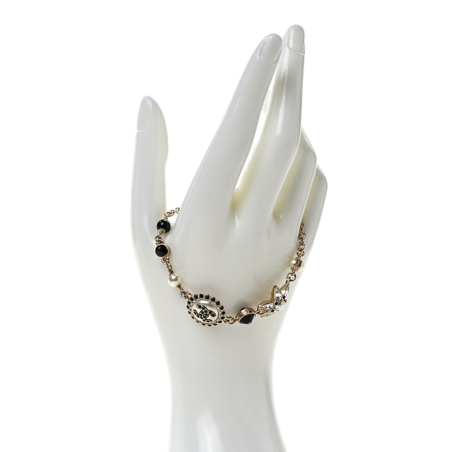 Pearl Crystal CC Charm Bracelet Black Gold