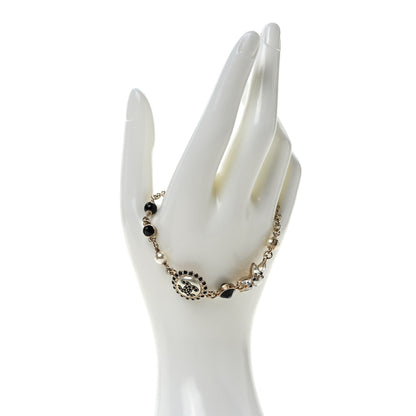 Chanel Pearl Crystal CC Charm Bracelet Black Gold 2 of 5