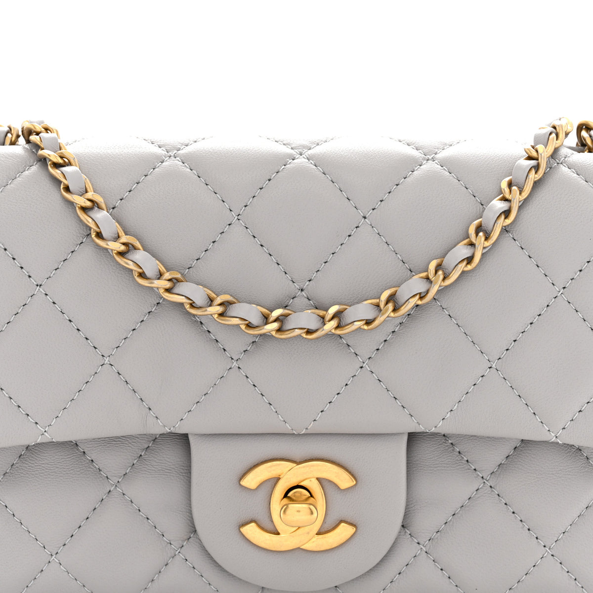 Lambskin Quilted Mini Rectangular Pearl Crush Flap Grey