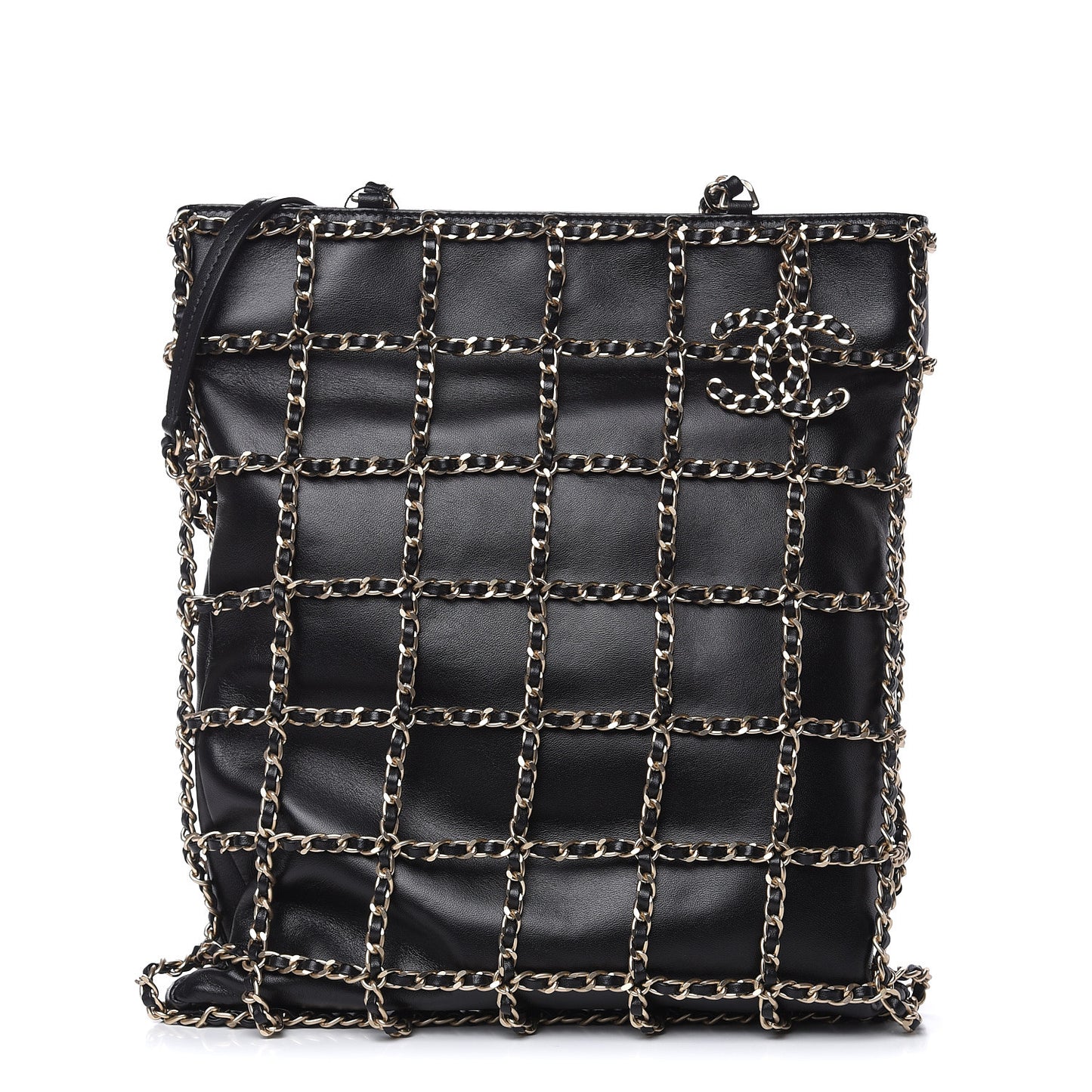 Lambskin Large Shopping Chain Tote Black