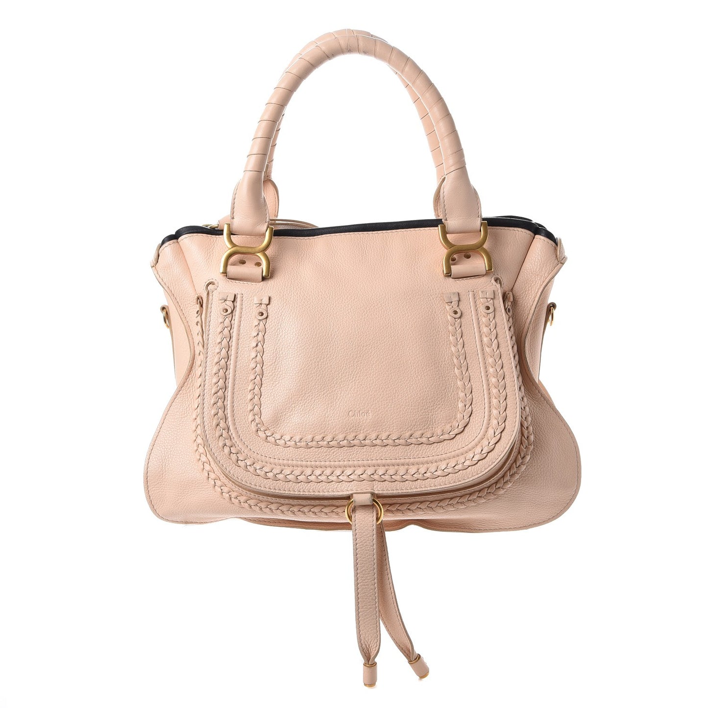 Calfskin Braided Medium Marcie Satchel Nude Pink