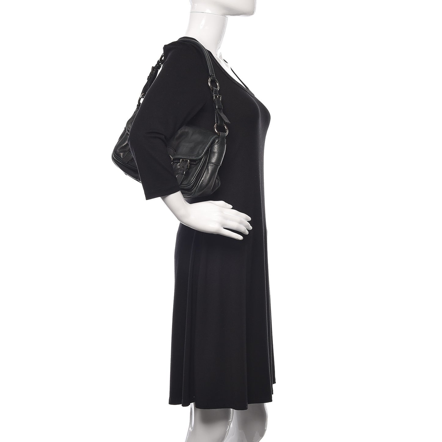 Royal Calf Easy Foldover Pushlock Flap Shoulder Bag Black
