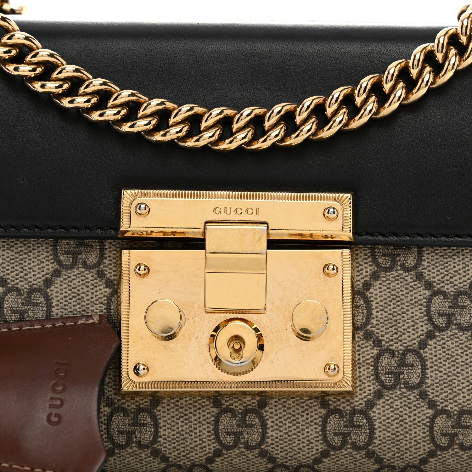 Gucci GG Supreme Monogram Calfskin Small Padlock Shoulder Bag Beige Black Cuir 8 of 11