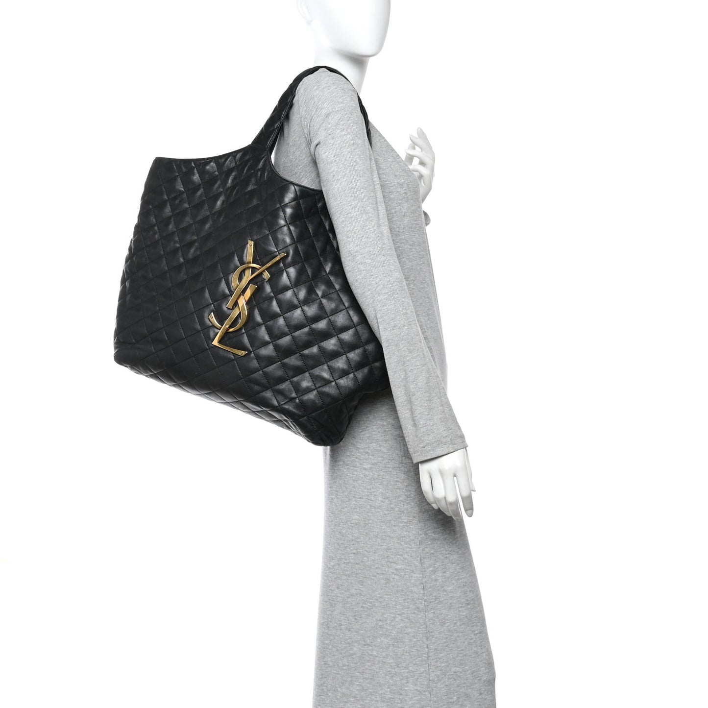 Lambskin Quilted Maxi Icare Shopping Tote Black
