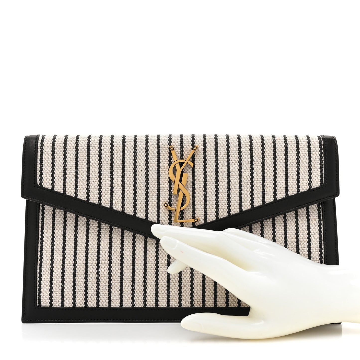 Canvas Striped Uptown Pouch Beige Black