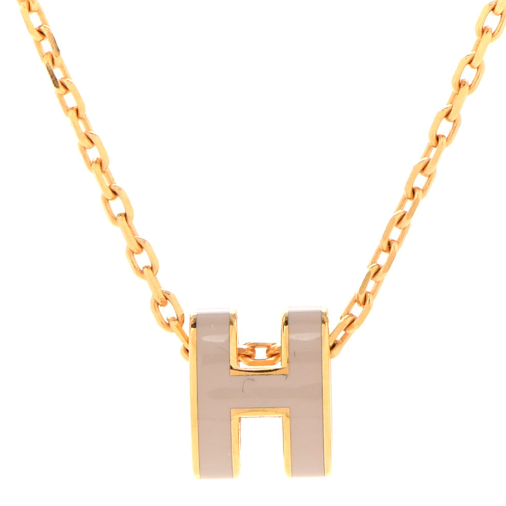 Hermes Lacquered Gold Mini Pop H Pendant Necklace Marron Glace 4 of 7