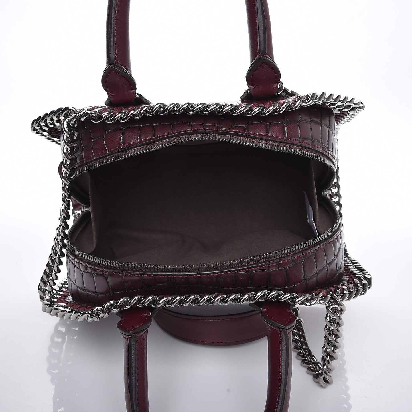 Faux Leather Crocodile Embossed Mini Falabella Box Top Handle Bag Burgundy