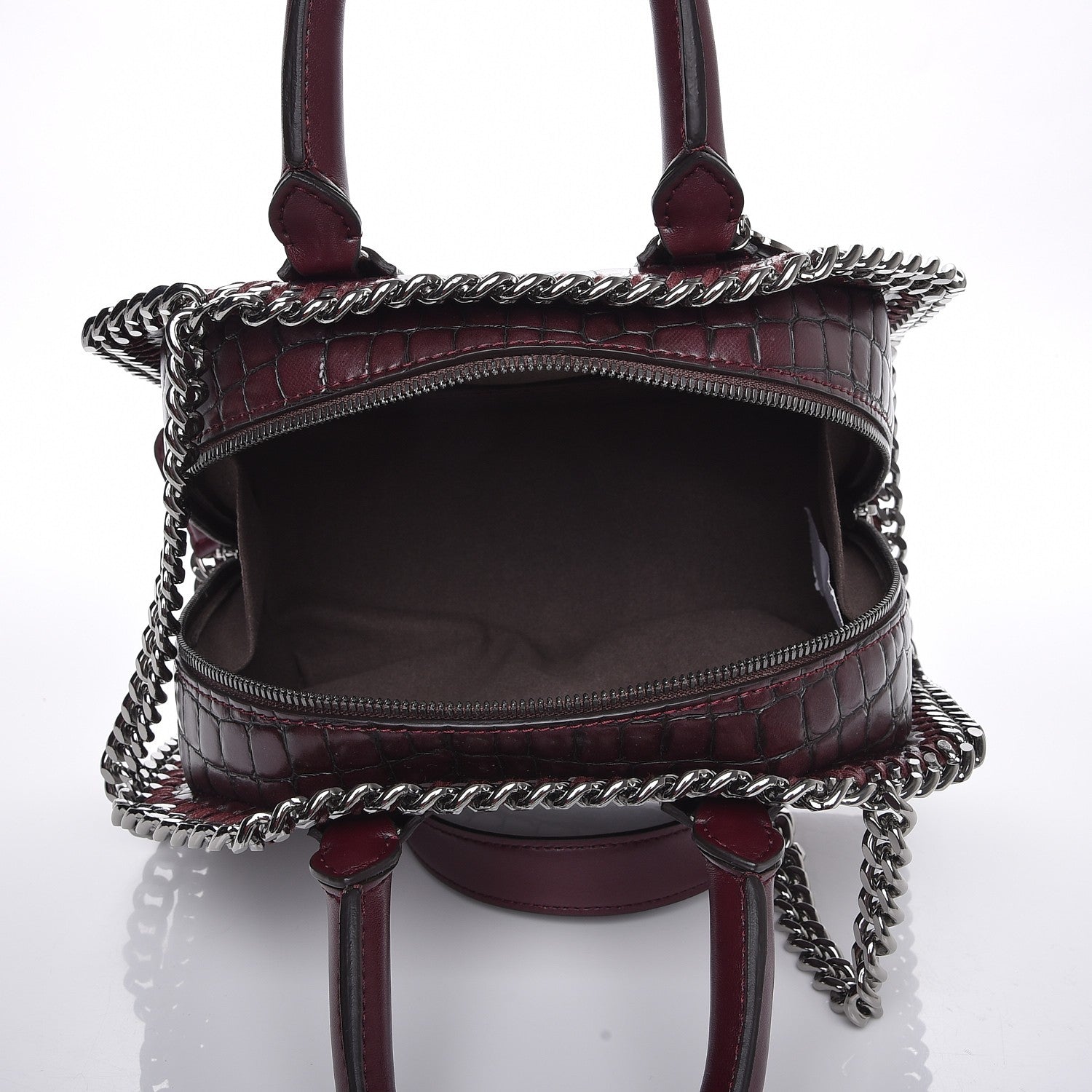 Stella McCartney Faux Leather Crocodile Embossed Mini Falabella Box Top Handle Bag Burgundy 6 of 9