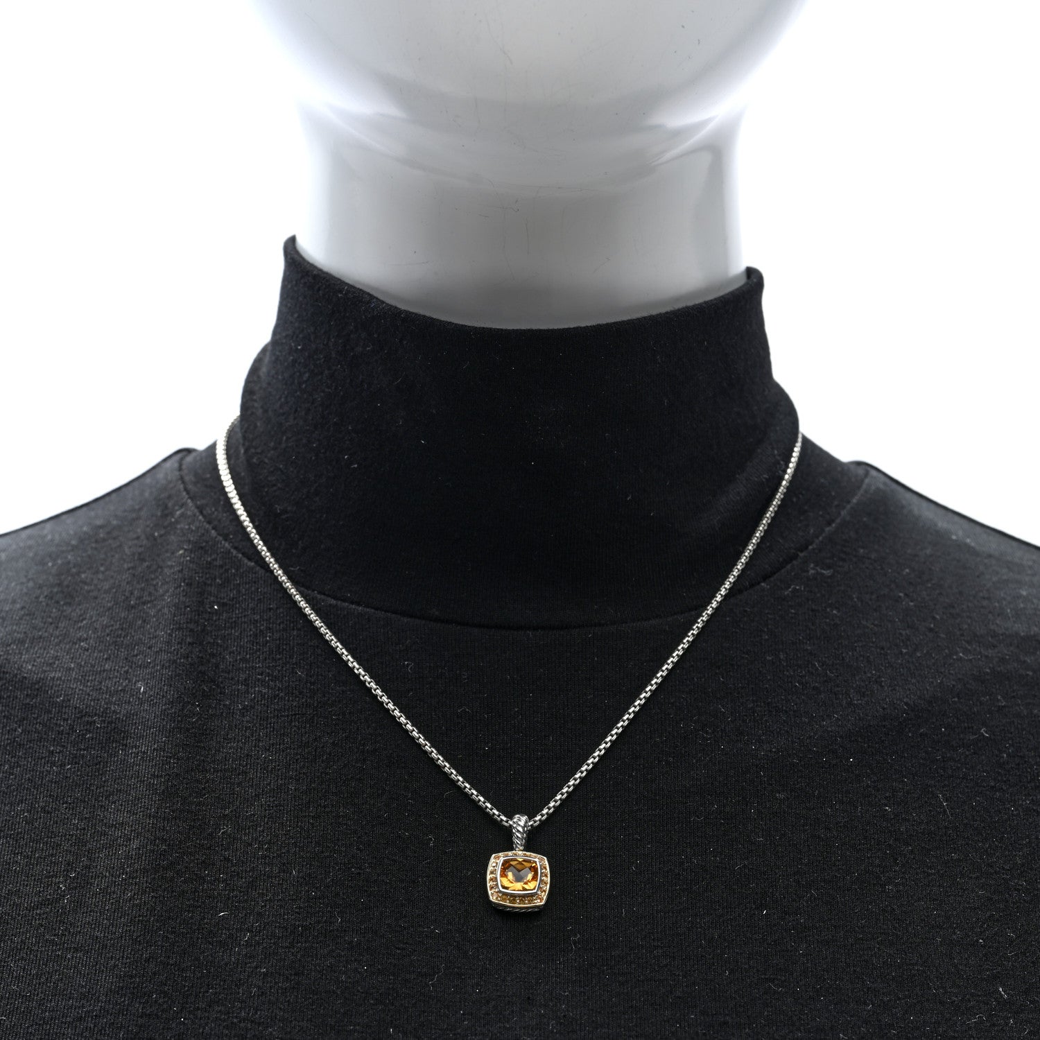 David Yurman Sterling Silver 18K Yellow Gold Diamond Citrine Yellow Sapphire 7mm Petite Albion Necklace 2 of 5