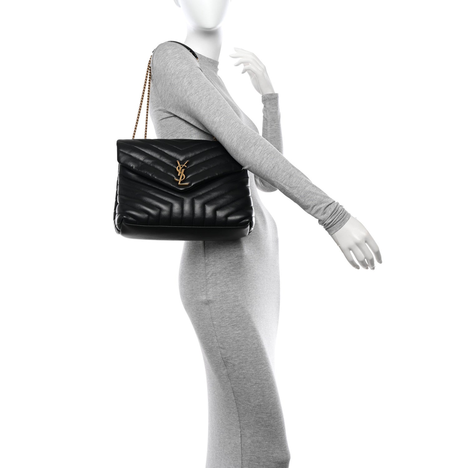 Saint Laurent Calfskin Y Quilted Monogram Medium Loulou Chain Satchel Black 2 of 12