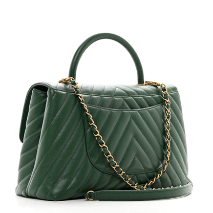 Chanel Caviar Chevron Quilted Medium Coco Handle Flap Green 3 of 12