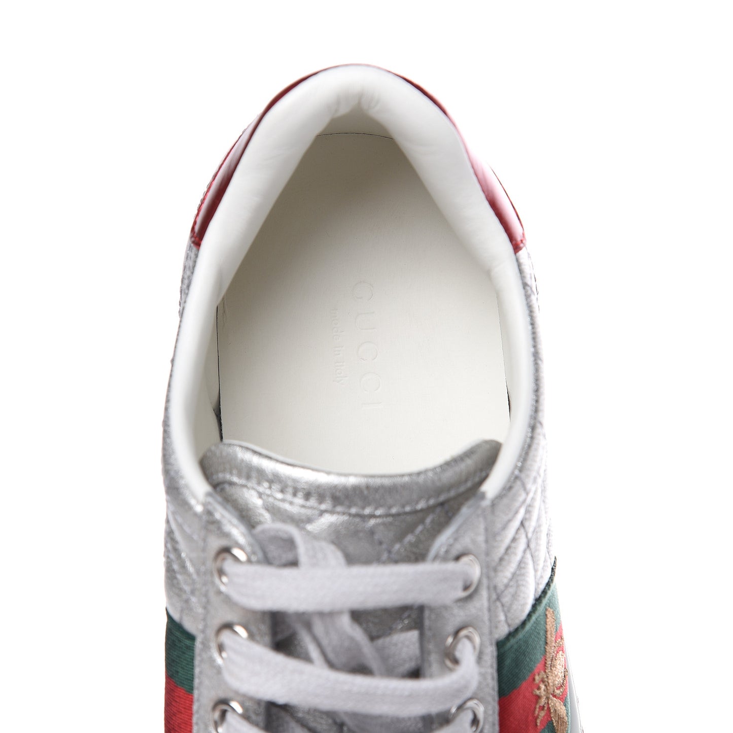 Laminated Nappa Crystal Web Bee Embroidered Trapuntata Womens Ace Platform Sneakers 37 Argento